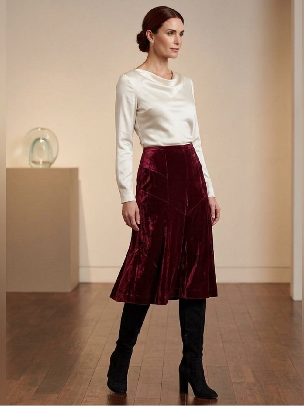 Oscar de la Renta Crimson Velvet A-Line Skirt